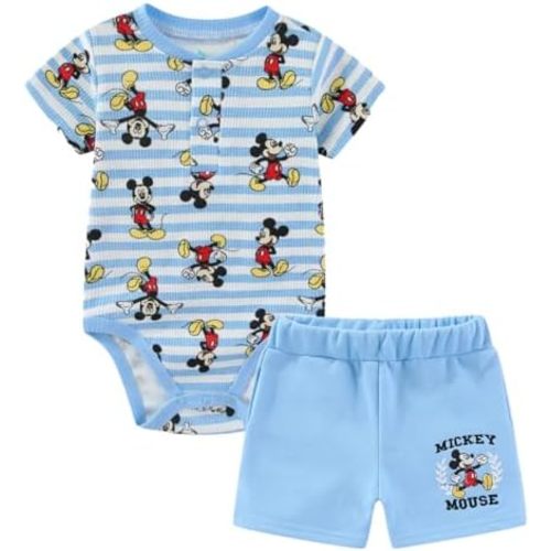 Disney Mickey Mouse Baby Boys Ribbed Bodysuit and Short Set for Newborn and Infants