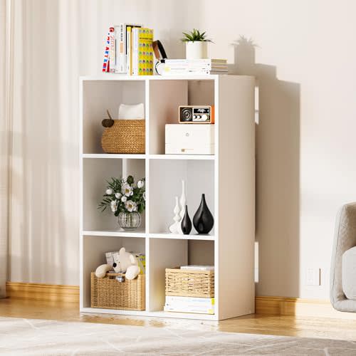 COMHOMA 6 Wood Cube Storage Organizer with Open Back and Removable Back Panels, 11In White Cube Storage Bookshelf, Cubicle Shelf Bookcase for Home Office Bedroom Living Room, Vertical or Horizontal