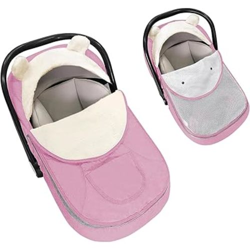 Car Seat Cover for Babies,Winter Baby Car Seat Cover Infant Carseat Cover for Boys & Girls - Keeps Baby Warm and Cozy,2 in 1 Universal Zipped Baby Carseat Cover Fit for All Season-Pink