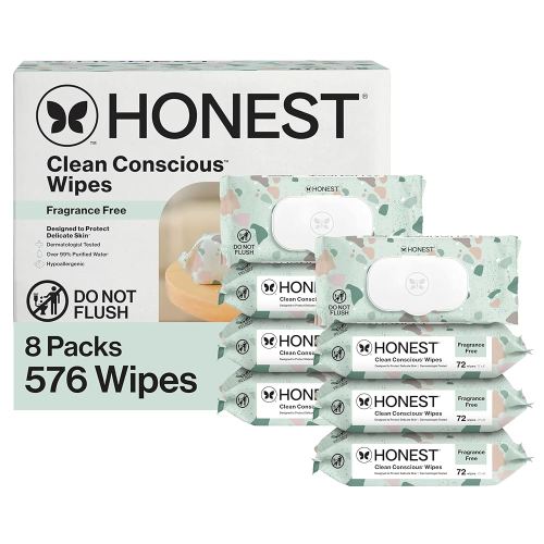 The Honest Company Clean Conscious Multi-Use Wipes, Unscented Hypoallergenic Baby Wipes for Sensitive Skin, 99% Water Plant-Based Compostable Wipes, Geo Mood, 576 Count
