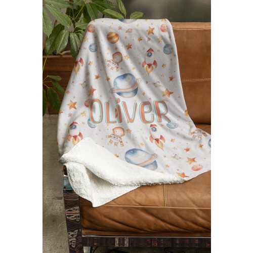 Personalized Boy Space Blanket, Space Boy Baby Name Blanket, Toddler Boy Outer Space Astronaut Blanket, Rocket Blanket, Newborn Gift