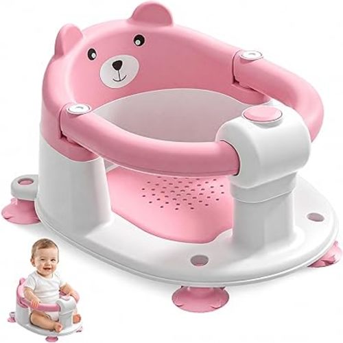 Baby Bath Seat for Babies 5-10 Months, Non-Slip Toddler Bath Seats for Babies Sitting Up, Safe Infant & Newborn Bathtub Chair with 4 Suction Cups & Soft Cushion for Shower,Pink
