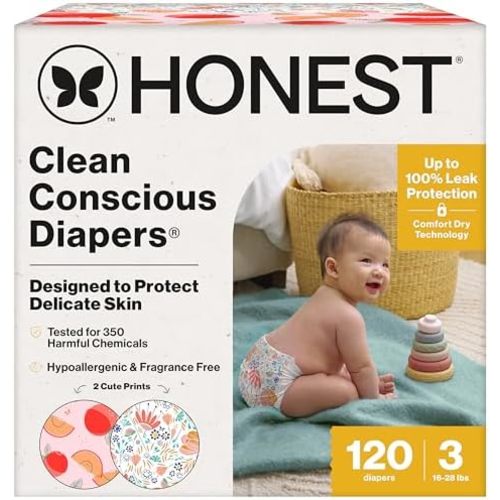 The Honest Company Daytime Diapers, Just Peachy, Size 3, 120 Count