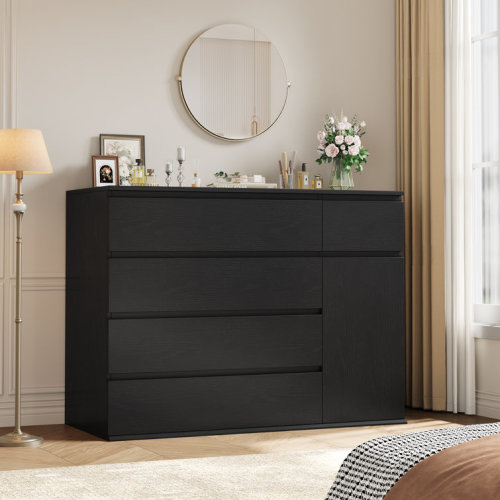 Kardos 39.3" W Wood Combo Dresser With 5 Drawers And 1 Cabinet, Wood Chest of Drawrs