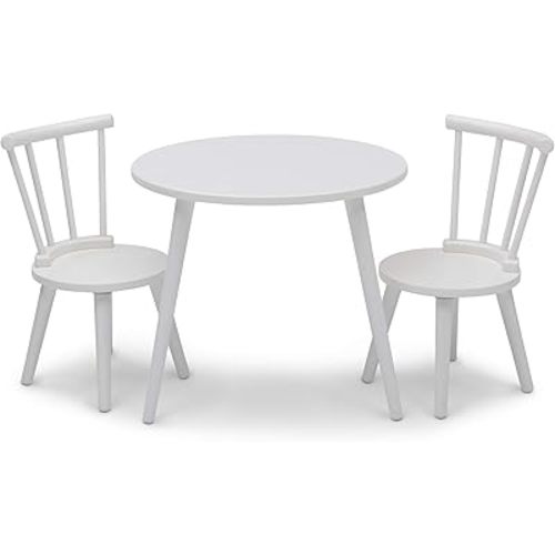 Delta Children Homestead Kids Table & 2 Chairs Set - Ideal for Arts & Crafts, Greenguard Gold Certified, Bianca White