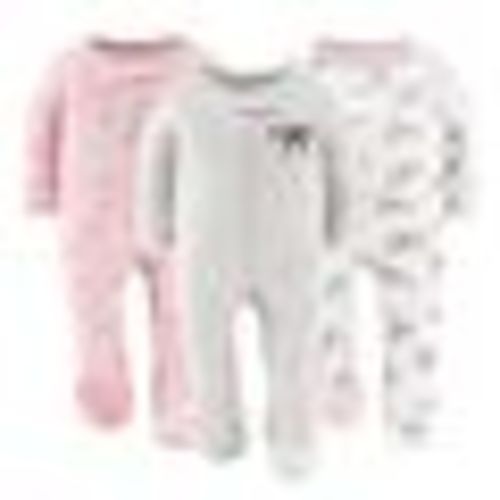 The Peanutshell Pink Balletcore Footed Baby Sleepers for Girls, 3 Pack