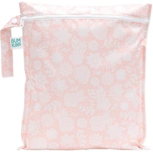 Bumkins Waterproof Wet Bag for Baby, Travel, Swim Suit, Cloth Diapers, Pump Parts, Pool, Beach, Gym Clothes, Toiletry, Hook to Stroller, Daycare, Zipper Reusable Wetdry Packing Pouch, Lace Pink