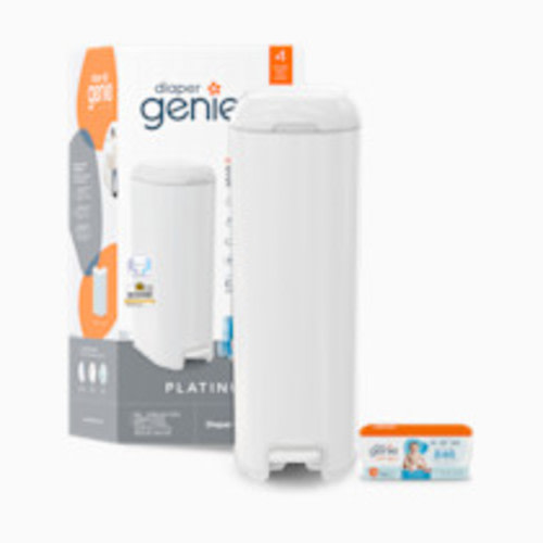 Diaper Genie Platinum Stainless Steel Diaper Pail with Easy Roll Refill Bags - White, Unscented