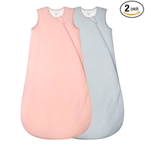 Supersoft Rayon Made from Bamboo Sleep Sack 6-12 Months 1.0 Tog Toddler Sleep Sack Baby Wearable Blanket with 2-Way Zipper Unisex Sleeping Bag for Babies All-year-around (2 Pack) Pink & Gray