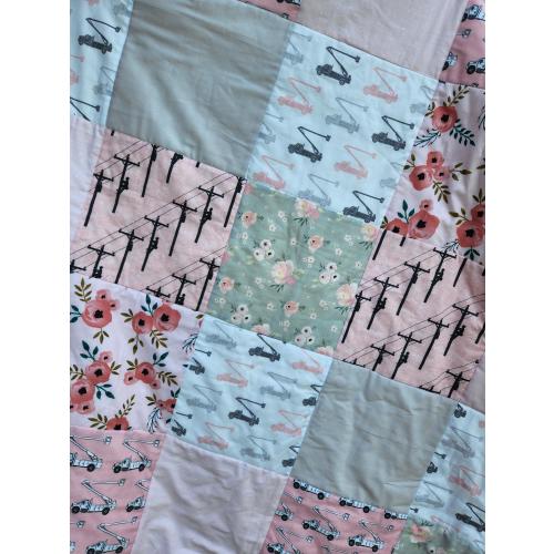 Lineman Baby Quilt Girl Lineman Baby Blanket Girl Personalized Lineman Quilt for a Girl Lineman Nursery Decor Personalized Lineman Quilt