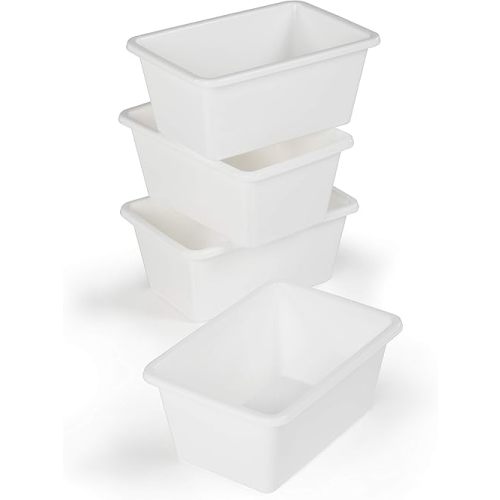 Humble Crew Toy Storage Bins for Kids, Set of 4, White, Small - Sturdy, Colorful Plastic Storage Bins for Classroom, Playroom, Nursery, and More - Premium Toddlers Toy Organizer Bins