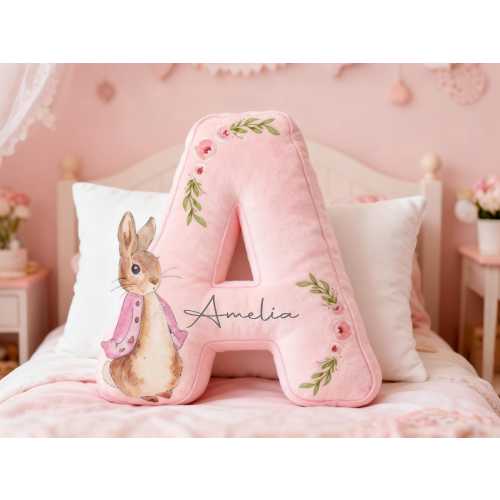 Custom Initial Pillow for Kids, Personalized Easter Girl Pillow with name, Nursery Home Decor, Birthday Gifts For Her,Easter Gifts for Kids