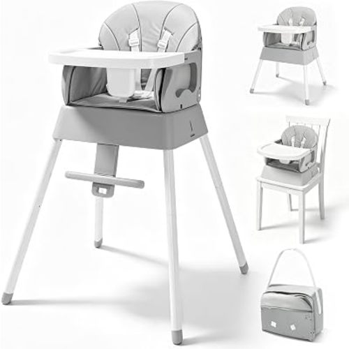 5 in 1 Foldable Baby High Chair,Convertible Highchair for Babies and Toddlers-Portable Infant Booster Seat,Foldable Dining Chair,Toddler High Chair with 5-Point Harness,Removable Tray (Grey)