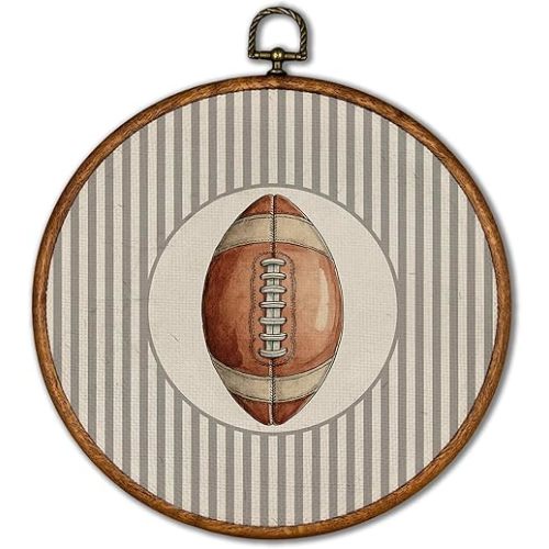 KSDUT Vintage Rugby Football Wall Art Decor - Retro Sports Trendy Wall Art Canvas Frame Hanging Prints, Nursery Sports Gallery Round Artwork Decor for Boys Room Home Decorations 10"x10"