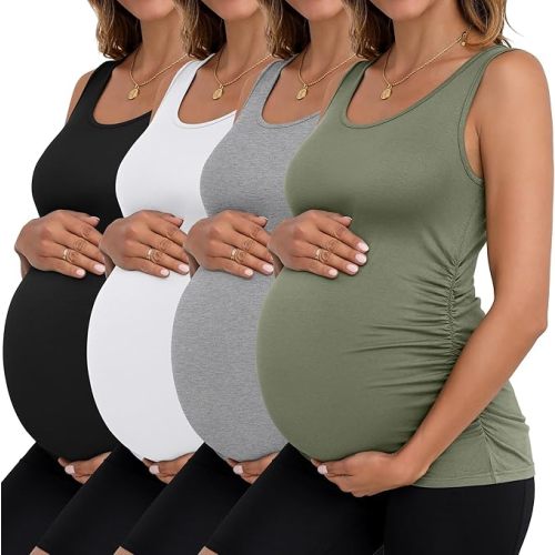 Ficerd 4 Pack Maternity Tank Tops Pregnancy T-Shirts