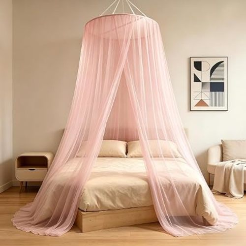 Pink Princess Tulle Mesh Round Bed Canopy, Large Size for Girls' Children's Tent and Mosquito Net,Hanging Reading Nook Canopy 33.5“ x 110”