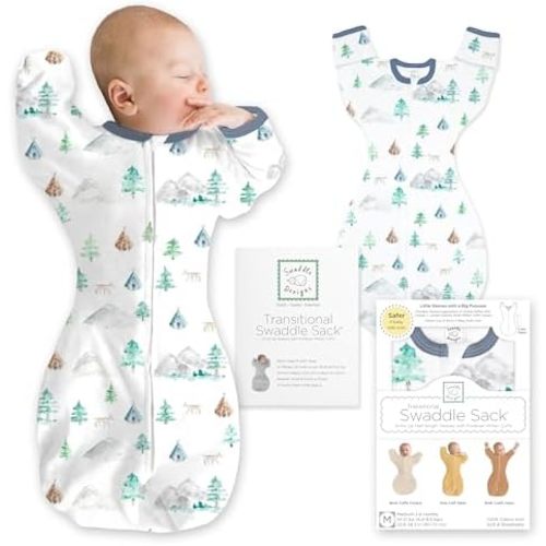 SwaddleDesigns Swaddle Sack with Arms Up Half-Length Sleeves and Mitten Cuffs,