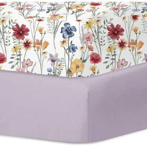Bimocosy Crib Sheets Fitted for Boys Girls 2 Pack Baby Crib Mattress Sheets Very Cool Bed Sheets Size 28"x 52" for Standard Crib and Toddler Mattresses Breathable （Blossoming Journey/Dusty Lavender