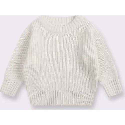 Girls Crewneck Knit Sweater, White - Benben | Maisonette