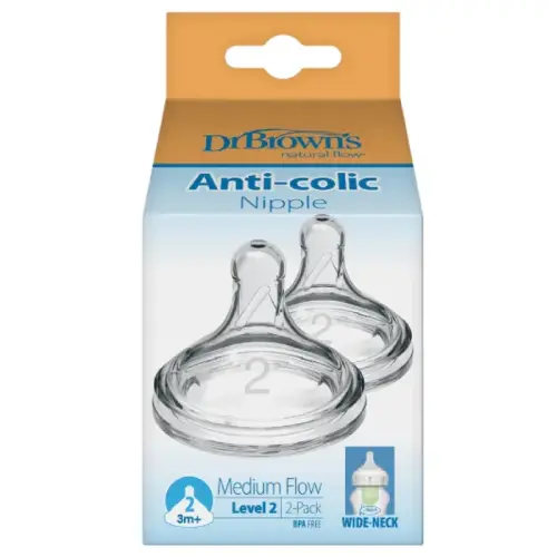 Dr Browns Options+ Wide Neck Teat - 3 Month+ Level 2 - 2 Pack | Baby Bunting AU