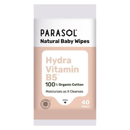 Parasol 100% Organic Cotton Hydra Vitamin B5 Baby Wipes - 1 Pack - 40ct: Hypoallergenic, Alcohol-Free, Water-Based, Sensitive Skin