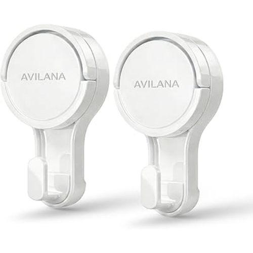 Avilana Suction Cup Hooks [2-Pack] – Removable No-Drill Holders for Shower, Tile, Glass, Mirror – Heavy-Duty Bathroom Organizer for Towel, Razor, Loofah – Holds 7.7 lbs (White)