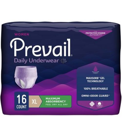 Prevail Daily Underwear Disposable Underwear Female Pull On with Tear Away Seams X-Large, PWC-514/1, Maximum, 64 Ct
