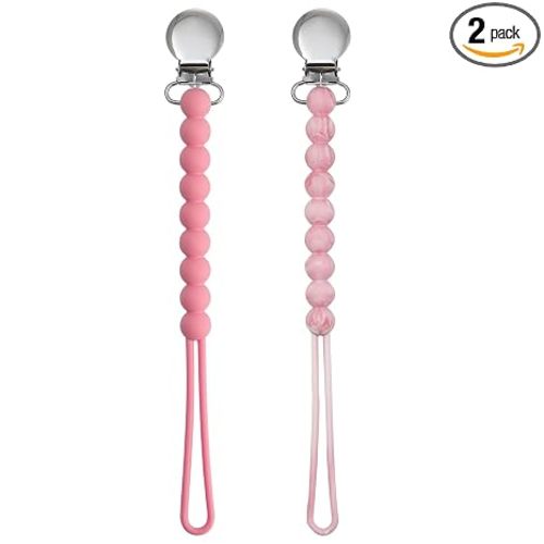 Silicone Pacifier Clip for Baby Girls, Paci Binky Holder 2 Pack