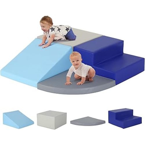 Dkelincs Climbing Blocks for Toddlers 1-3, 4-Piece Crawl and Climb Soft Foam Baby Climbing Blocks, Babies Activity Play Structures Toddler Climbing Toys Indoor, Blue