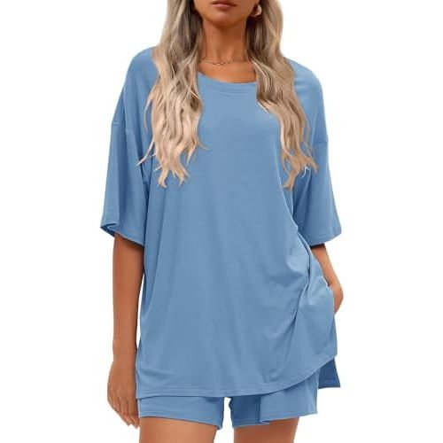 2 Piece Sets for Women Summer Short Sleeve Lounge Sets Loose Maternity Matching Sets 2026 Outfits with Pockets