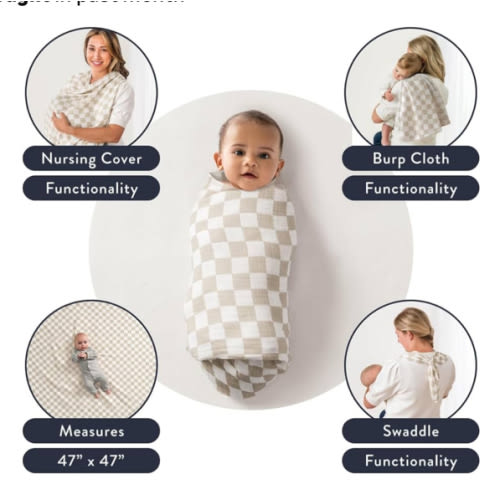 Itzy Ritzy Muslin Breastfeeding Boss Nursing Cover - Toast Checkerboard