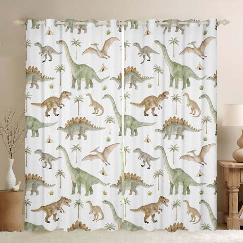 Erosebridal Green Dinosaur Black Out Curtains for Kids, Watercolor Dino Curtains Pack of 2 (42x63 Each)