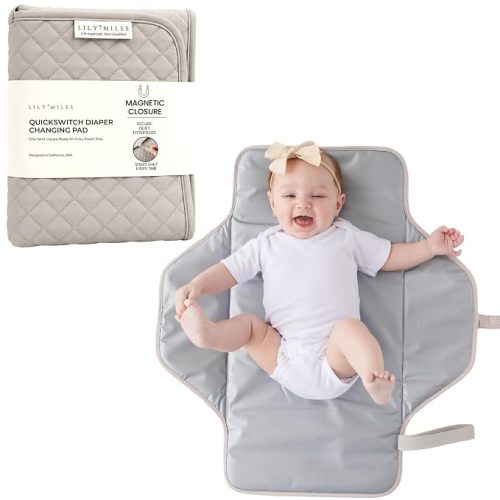 Baby Changing Pad Portable, Diaper Changing Mat with Magnetic Latches, Travel Pad for Diaper Bag, Baby Essentials, Wipeable & Waterproof Mat (Soft Sand, Large)