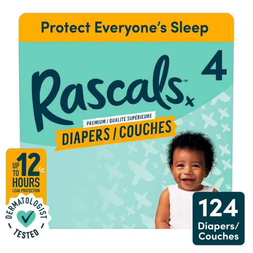 Rascals Premium Absorbent Baby Diapers, Size 4, Carton, 124 Count - Walmart.ca