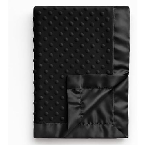 Pro Goleem Baby Soft Minky Dot Blanket with Satin Backing Baby Gifts for Boys and Girls (Black, 30’’ x 40’’)
