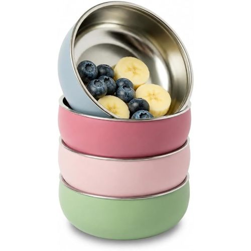 Monkey Proof™ Non-Toxic Stainless Steel Child Bowl 5” with Non-Slip Silicone Shell, Multi-color, (Set of 4 bowls) Unbreakable, Mess Free Feeding for Babies, Toddlers, Kids, BPA free