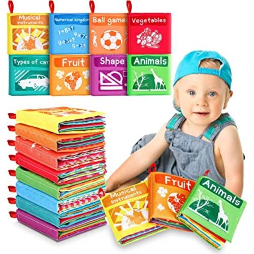 Baby Books Toys,Tencoz Soft Crinkle Cloth Books Early Education Learning Toys Gifts for Infants, Toddlers 0 to 6 Months Touch Feel Activity with Rustling Sound for Boys Girls-Pack of 8