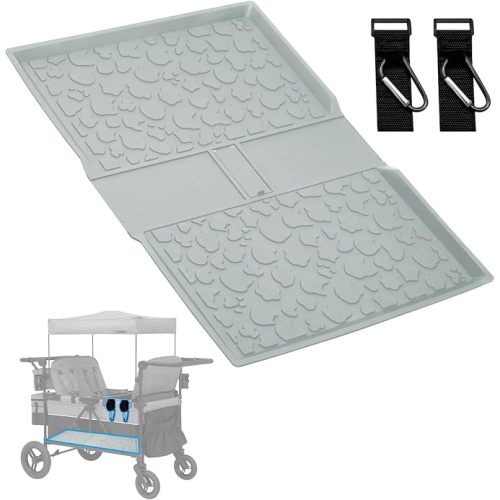 All Weather Mat for Jeep Sport All-Terrain Stroller Wagon,32.3''x15.75'' inch Foldable Silicone Insert Floor Protecting Pad with Two Hooks(Dark Grey)