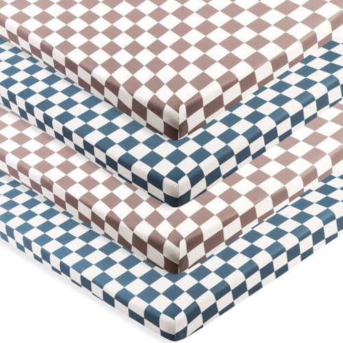 4 Pack Checkered Pack N Play Sheets Sheets Neutral Breathable Fitted Baby Mini Crib Sheets Nursery Sheets for Baby Boys or Girls (Pack N Play Sheet)