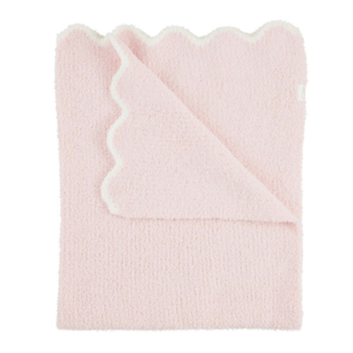 Pink Scallop Chenille Blanket - Cozy Knit Design | Mud Pie