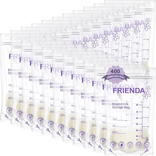 Newwiee 400 Count Breastmilk Storage Bags 7 oz Leak Proof Double Zipper Seal Breast Milk Storing Bags Self Standing Breast Milk Storage Containers for Breastfeeding Refrigerator or Freezer