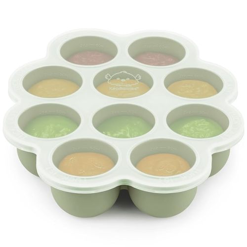 KeaBabies Silicone Food Freezer Trays with Lid, 2oz x 10 Pods Baby Food Storage Containers, Easy Puree Meal Prep, Breast Milk Silicone Freezer Molds, Dishwasher, Microwave Safe, BPA-Free (Sage)