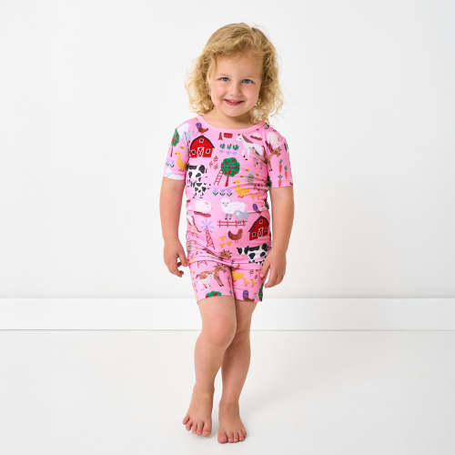 Pink Farm Fam Two-Piece Short Sleeve & Shorts Pajama Set | Little Sleepies