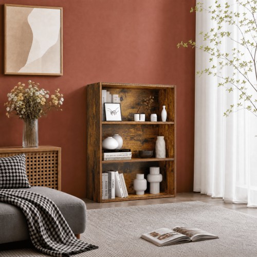 Roomisland 3 Tier Bookshelf, Modern Tall Open Display Bookcase with Reinforced Back & Anti-Tip Kit, Heavy Duty Wood Book Shelves for Home Office Living Room
