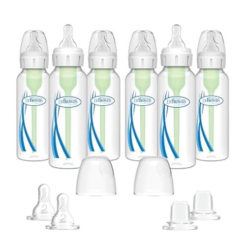 Dr. Brown's Options Plus Baby Bottles, 8 Ounce, 6 Count Plus 2 Bonus Level 2 Nipples and Sippy Spouts