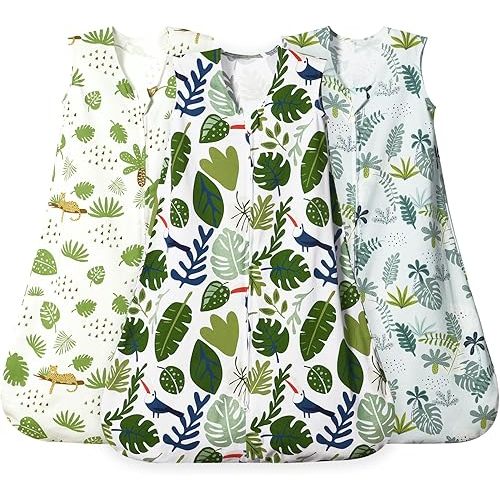 david's kids 3 Pack 100% Cotton Baby Sleep Sack 12-18 Months, Ultra Soft Baby Wearable Blankets with 2-Way Zipper, Comfy Toddler Sleeping Bags for Boys Girls Neutral, Large Size, Leaf