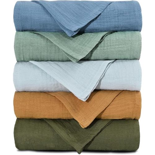 Muslin Receiving Blankets, Neutral Blanket Swaddling for Newborn Boys and Girls, 5 Pack Breathable and Skin-Friendly Swaddle Wrap for Infant Baby (Bright Colors)