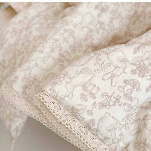 BuLuTu Cotton Muslin Blanket for Toddler Girls Boys Rabbit Pattern Baby Quilted Blanket Lightweight Soft Toddler Comforter Quilt for All Seasons, Forest Pattern, 47"x59", No Pillow