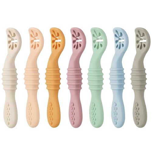 PandaEar 7 Pack Baby Spoons, Soft Silicone Self-Feeding Utensils for Babies & Toddlers, BPA-Free Silicone First Stage Training Spoon with Easy-Grip Handle