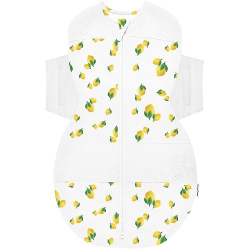 Happiest Baby SNOO Sleep Sack - 100% Organic Cotton Baby Swaddle Blanket - Doctor Designed Promotes Healthy Hip Development (Ivory Lemons, Small)